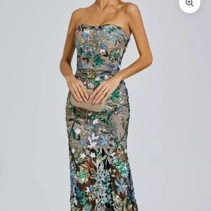 Floral Strapless Evening Dress